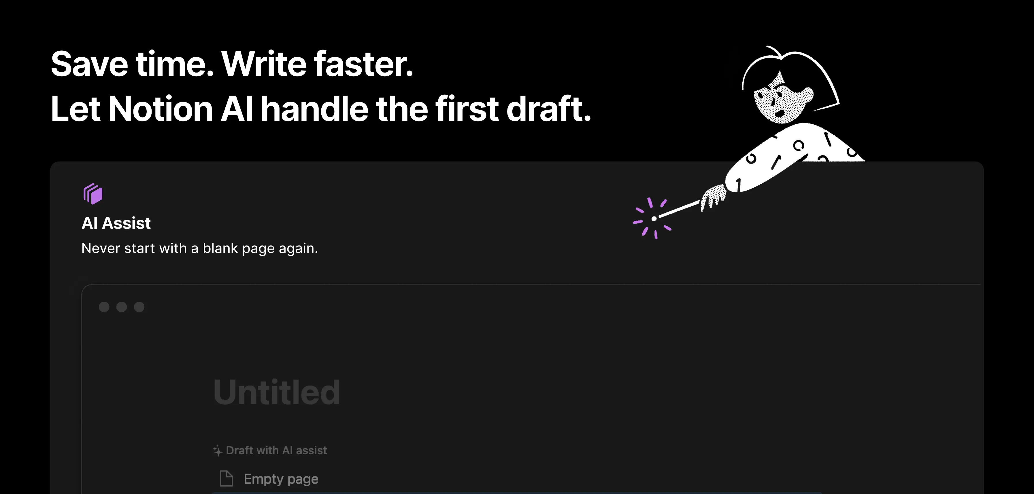 Das mittlere Banner der Landing Page für die Notion-KI im November 2022.