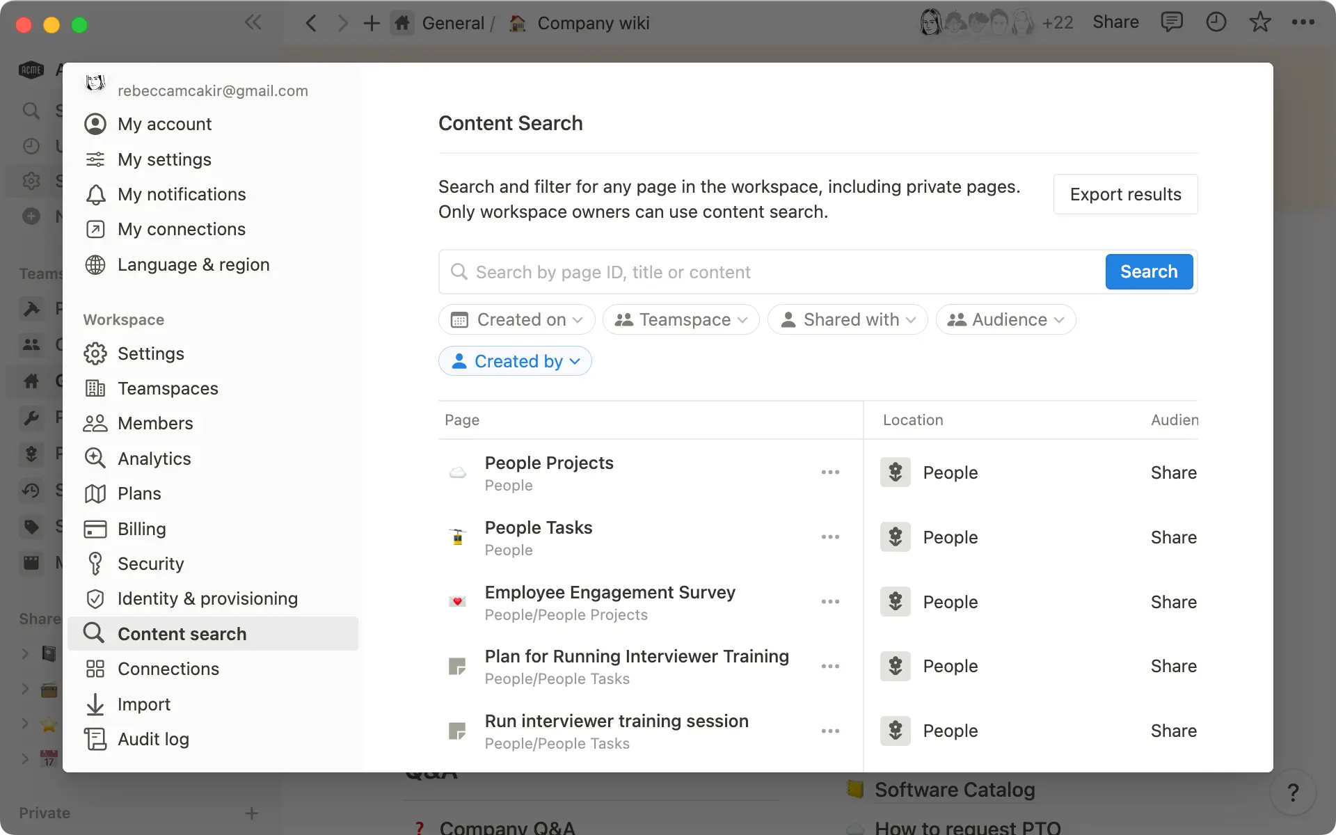 Use content search to find anything across your workspace.