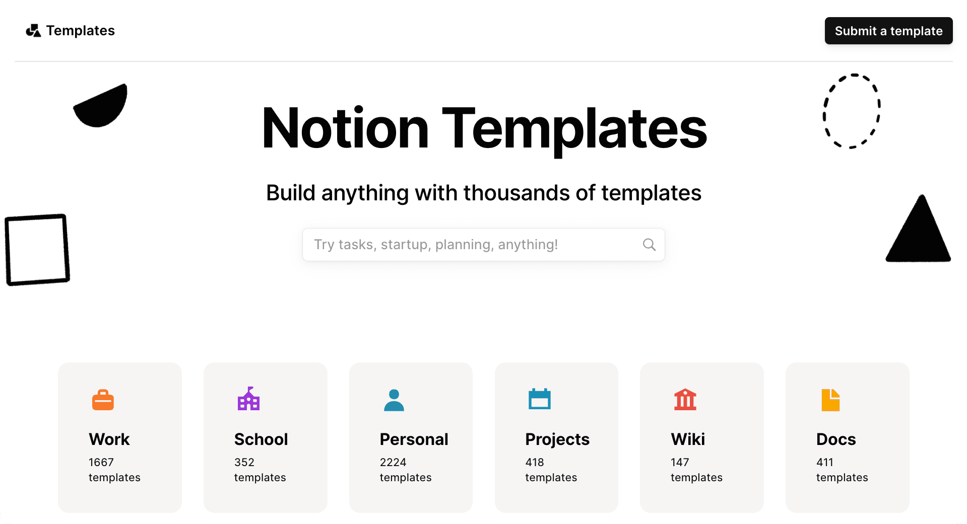 The Template Gallery on the marketing website.